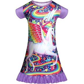 Girls Nightgown Unicorn Princess Pajamas Rainbow Cute Printed Sleepwear Nightie Dresses Unicorn Gift for Girls