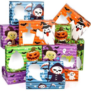 24Pcs Halloween Treat Boxes Halloween Cookie Boxes with Window Colorful Pumpkin Ghost Witch Pattern Bakery Boxes for Cupcake Candies Donuts for Trick or Treat Party Supplies