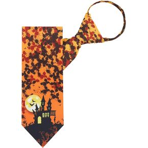 Jacob Alexander Men's Spooky Haunted House Full Moon Paint Splatter Pattern Happy Halloween Zipper Neck Tie - Orange