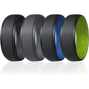 ROQ Breathable Silicone Rings for Men - Inner Arrow Shape Grooves for Enhanced Breathability - Classic Mens Silicone Rubber Wedding Ring Band - Black, Grey, Light Blue, Yellow Colors - Size 9