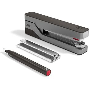 TRU RED TR58076 Premium Desktop Stapler Kit, 30-Sheet Capacity, Gray/Red