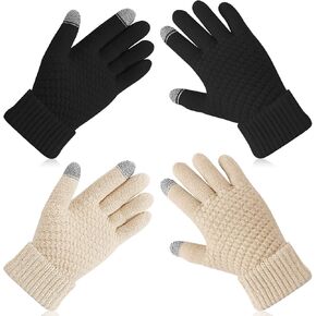 2 Pairs Women's Winter TouchScreen Gloves Warm Fleece Lined Knit Gloves Elastic Cuff Gloves for Women Cold Weather in Kuwait