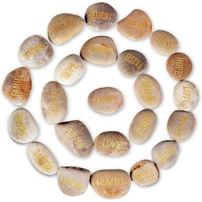 12pcs DIY Rocks for Engraved Inspirational Polished River Stones Unique and Thoughtful Gift Ideas for Friends and Family Gifts Arts and Crafts (12 Different Words) (White)