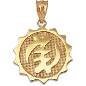 LA BLINGZ 10K Yellow Gold African Adinkra Gye Nyame Medallion Pendant Necklace