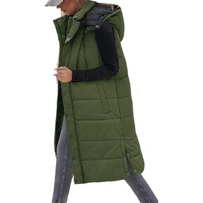 Long Puffer Vest Women With Hood Sleeveless Down Vest Warm Jacket Winter Coat With Pockets