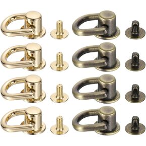uxcell 8 Pieces Ball Post Head Button Studs with D Ring Stud Screw Rivets for DIY Leather Craft Bag Strap, Metallic Black, Silver Tone