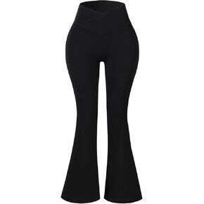 AUROLA Women Fire Flare Leggings Crossover High Waisted Yoga Pants, Scrunch Butt Lifting Wide Leg Bootcut Leggings