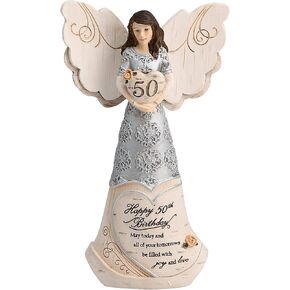Pavilion - Happy Sweet 16 - Angel Figurine Holding a Birthday Cake 6 Inches,Silver