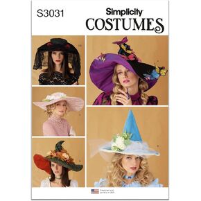 Simplicity SS3031OS Adult Costume Hats Sewing Pattern Packet, Design Code S3031, One Size, Multicolor