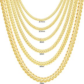 Nuragold 18K Yellow Gold Solid Miami Cuban Link Chain Necklace/Lengths 16"- 30" / Widths 2.7mm - 7mm / Italian Made Jewelry for Men and Women