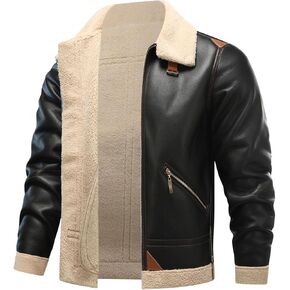 HOOD CREW Men’s Bomber Jacket Winter Coat Stylish Faux Fleece Lined Leather Jackets
