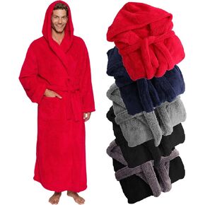 Ross Michaels Mens Luxury Robe Hooded Big and Tall - Long Plush Fleece Bath Robe with Hood and Pockets- Gift Men and Teens