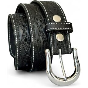 DANIEL'S ARTPLANET Western Belt for Men Full Grain One Piece Leather Handmade Belt with Buckle 1.5" Wide Tooled Embossed