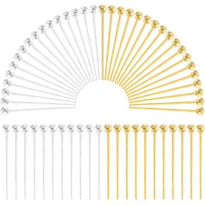 1 Box 600Pcs 20mm Small Ball Head Pins Jewelry Head Pin Gold Silver Long Headpins Brass Needles Head Pin Findings for Jewelry Making Accessories DIY Dangle Earring Crafts Women Adult Supplies
