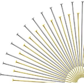TOAOB 200pcs Stainless Steel Head Pins 2 Inch Gold Silver Flat Head Pins Jewelry Findings for DIY Crafts Necklaces Bracelets Earrings Making