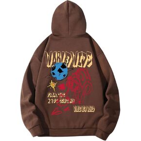 Men's Hoodies Graphic Print Long Sleeve Drawstring Pullover Sweatshirt with Pocket Trendy