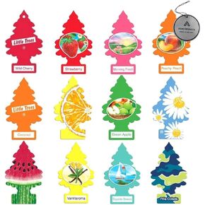 Little Trees Fruit Assorted Variety Pack of 12 Fresheners - 12 Different Fruit Scents of Air Fresheners - Car Air Freshener Home Air Freshner Scent AHSR PRODUCTS Bundle + AHSR Air Freshener