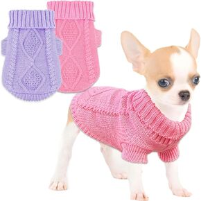 2 Pieces Small Dog Sweater, Chihuahua Sweater Spring Winter Cute Clothes for Yorkie Cat Extra Small Dog Clothes (Small)