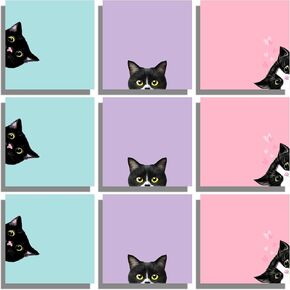 9 Pads Black Cat Sticky Notes Set, Pink Self-Stick Note Pads, Cute Memo Pads Super Adhesive Note Card for Cat Lover Gift, Teacher Office and School Supplies, 3x3in