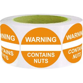 Contains Nuts Labels 1.5 Inch,Orange Red Food Advisory Labels White Imprint Round Circle Dots 500 Adhesive Stickers