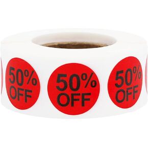 Percent Off Stickers, 500 Labels per Roll, 3/4 Inch Round, Easy-to-Peel, No Residue & Apparel-Safe Adhesive, Semi-Gloss Material, Perfect for Retail Clearance & Discount Sales