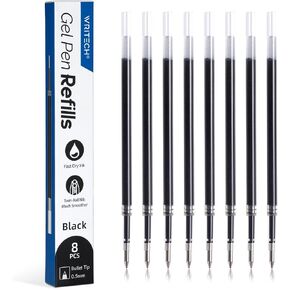 Writech Liquid Gel Pen Refills: Fine Point 0.5mm Black Ink Twin-Ball Nib Refill Multi-Compatible with Retractable Click Pens Quick Dry Smooth No Smear Smudge for Writing Sketching & Taking Notes 8ct