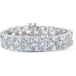 JEWELEXCESS Sky Blue Topaz Bracelet for Women – Genuine, Triple-Row Sky Blue Topaz Jewelry – 925 Sterling Silver Bracelets – Birthstone Bracelet Sterling Silver Jewelry Gifts for Women