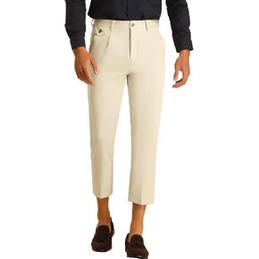 Lars Amadeus Solid Cropped Pants for Men's Slim Fit Pleated Front Ankle Length Tapered Dress Pants
