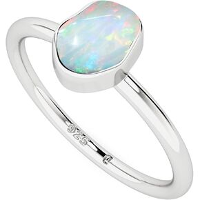 Natural Raw/Rough Ethiopian Opal Stackable Ring for Women in Sterling Silver, October Birthstone Jewelry Gifts for Her (Bezel-Set)