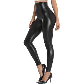 Women's Faux Leather Leggings Pants Tummy Control, High Waisted Tights for Women,Stretchy Pleather Pants