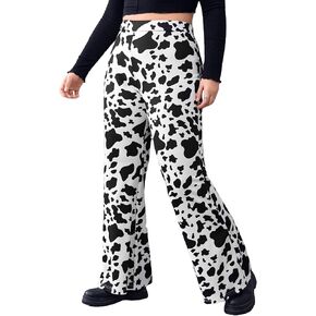 WDIRARA Women's Plus Size Cow Print Flare Leg High Waisted Casual Pants