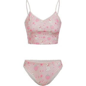 SweatyRocks Women's 2 Piece Lingerie Set Cute Graphic Bralettes and Panty Underwear Sets