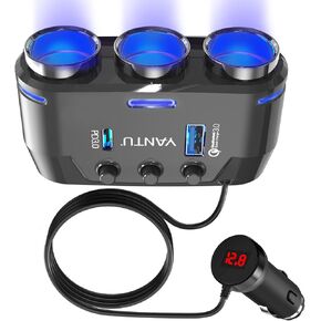 YANTU QC3.0&PD 40W Cigarette Lighter Adapter, 3-Socket 140W Cigarette Lighter Splitter with 12v Usb Outlet,Car Charger Adapter with Double/Dual/Usb C Charger Multi Port/Plug Outlet for Car Devices