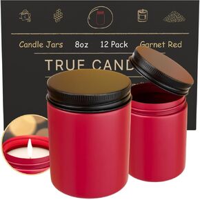 True Candle Jars 8 oz - Empty Candle Jars Making Candles - Bulk Candle jar Bulk - Glass Candle Jars lids - Candle Vessels Candle Making - Empty Candle Vessels lids, Candle Vessel Bulk, (12pcs) (8oz)