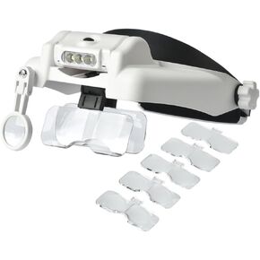 Headband Magnifying Glass with Light 1.0X to 14X, Handsfree Head Mount Magnifier, 5 Interchangeable Lenses Visor Headset Loupe Tools for Close Work/Reading/Jewelry/Crafts/Repair