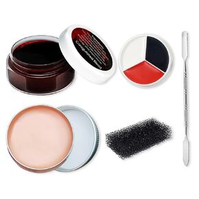 Halloween Special Effects SFX Makeup Kit,Scar Wax + Fake Blood Cream + Castor Oil + 3Pcs Stipple Sponges + Scraper + Sticker,Vampire and Monster Dress Up Cosplay Makeup Kit