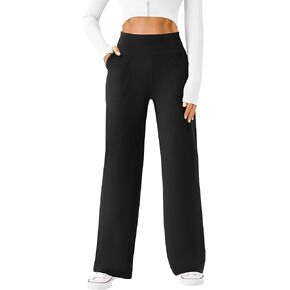 Womens Wide Leg Yoga Pants Casual Work Dress Pants Lounge Sweatpants High Waist Comfy Loose Trousers with Pockets