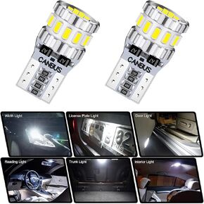 194 لمبة LED 6000K أبيض 168 2825 W5W T10 إسفين 18-SMD 3014 شرائح استبدال مصابيح السيارة الداخلية لباب خريطة القبة وأضواء لوحة ترخيص وقوف السيارات، حزمة من قطعتين