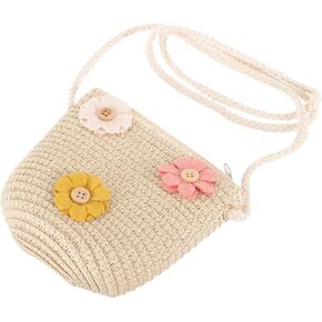 SHOWERORO Children's Knitting Bag Straw Handbags for Summer Crossbody Bag Kids Wallet Girls Purse Straw Bag Beach Bag Beach Tote Bag Little Girl Cross Body Purses Mini Summer Beach Toddler