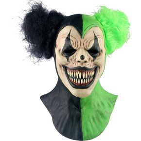 Skull Clown Evil Joker Mask for Halloween Adults with Ball Wig Creepy Cosplay Costume prop