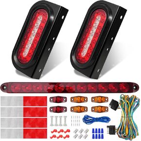 2Pcs 6 inch Oval LED Trailer Tail Lights Kit with Mounting Brackets, Light Bar, Finder Markers and Wiring, 6" Red Stop Brake Turn Trailer Lights and White Backup Reverse Lights Kit for Boat RV Truck