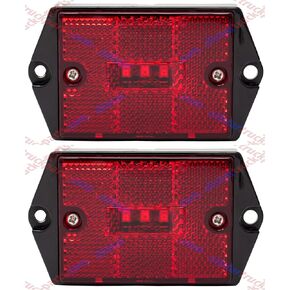[ALL STAR TRUCK PARTS] Square Red/Amber 3-LED Marker Light Reflectorized Lens Surface Mount, 2-4/5" Rectangular Truck Trailer Towing Led Light Side Reflector Reflex Accessories (Red, 2)