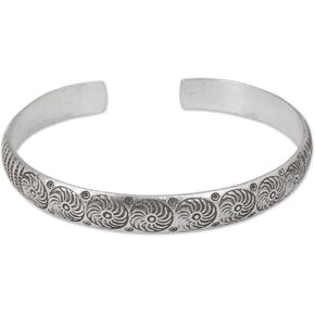 NOVICA Artisan Handmade Silver Cuff Bracelet Stamped Karen Hill Tribe Artisan Sterling Thailand 'Karen Whirlwind'