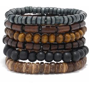 MILAKOO Mens Beaded Bracelets Tribal Wooden Elastic Adjustable Prayer Beads Wrap Cuff for Women
