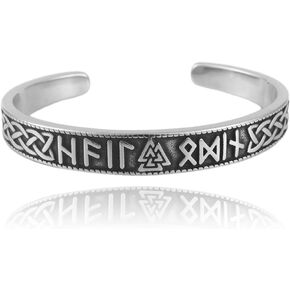 Viking Rune Bangle Valknut, Stainless Steel Cuff Bracelet, Celtic Pagan Jewelry of Amulet, Weight 31g, silver