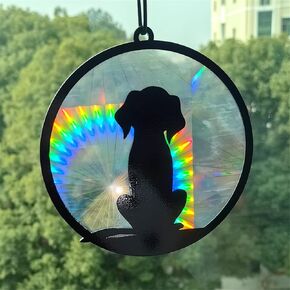 Black Dog Window Hanging Decor, Suncatcher Stained Panel Hanging Decorative Wall Art Mural for Bedroom Office Garden Wall Decoration Gift for Mom Grandma Teacher Dog Lover