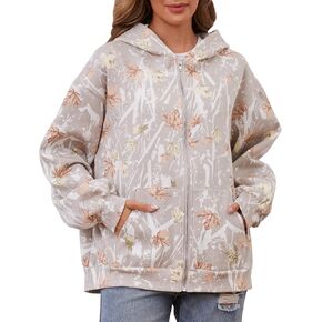 Women Oversized Camo Fleece Hoodies Full Zip Up Sweatshirt Casual Long Sleeve Jackets Trendy Fall Clothes With Pockets