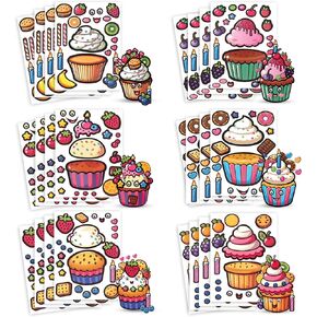 24 Make A Cupcake Stickers for Kids - Create and Decorate Your Own Cupcake Stickers with Assorted Toppings Like Fruit, Candy, and More! Easy to Use, No Mess - Great Party Favor & Rainy Day Activity