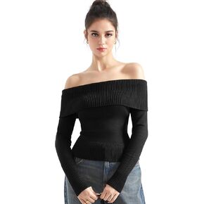 SUUKSESS Women Off Shoulder Sweaters Long Sleeve Ribbed Knit Going Out Fall Tops Blouse