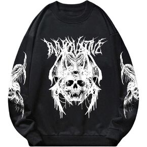 SHENHE Men's Skull Graphic Crewneck Sweatshirt Long Sleeve Drop Shoulder Pullover Tops